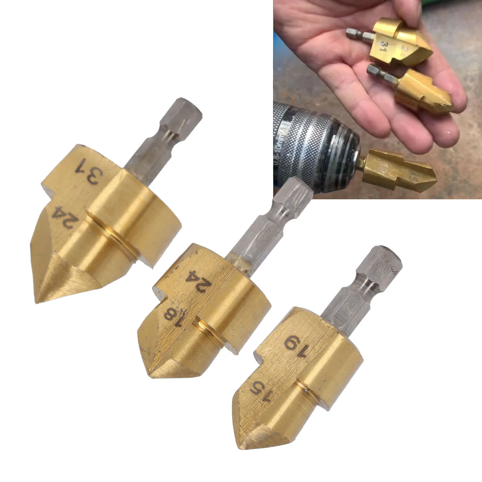 

3-х шт. Набор подъемных сверл PPR с Ti-покрытием Плавное удаление стружки Расширитель отверстий для водопроводных труб Высокоуглеродистая сталь для пластиковых труб