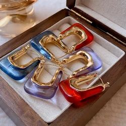 Vintage Geometric Square Hoop Earrings For Women Girls New Fashion Transparent Acrylic Earring Daily Life Travel Jewelry Gifts