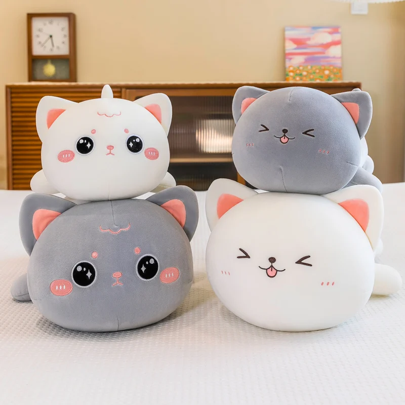 Kawaii Big Eyes Cat Pillow Plush Toy Soft Gray White Kitten Stuffed Animal Doll Kids Gift Home Decor Girl Present