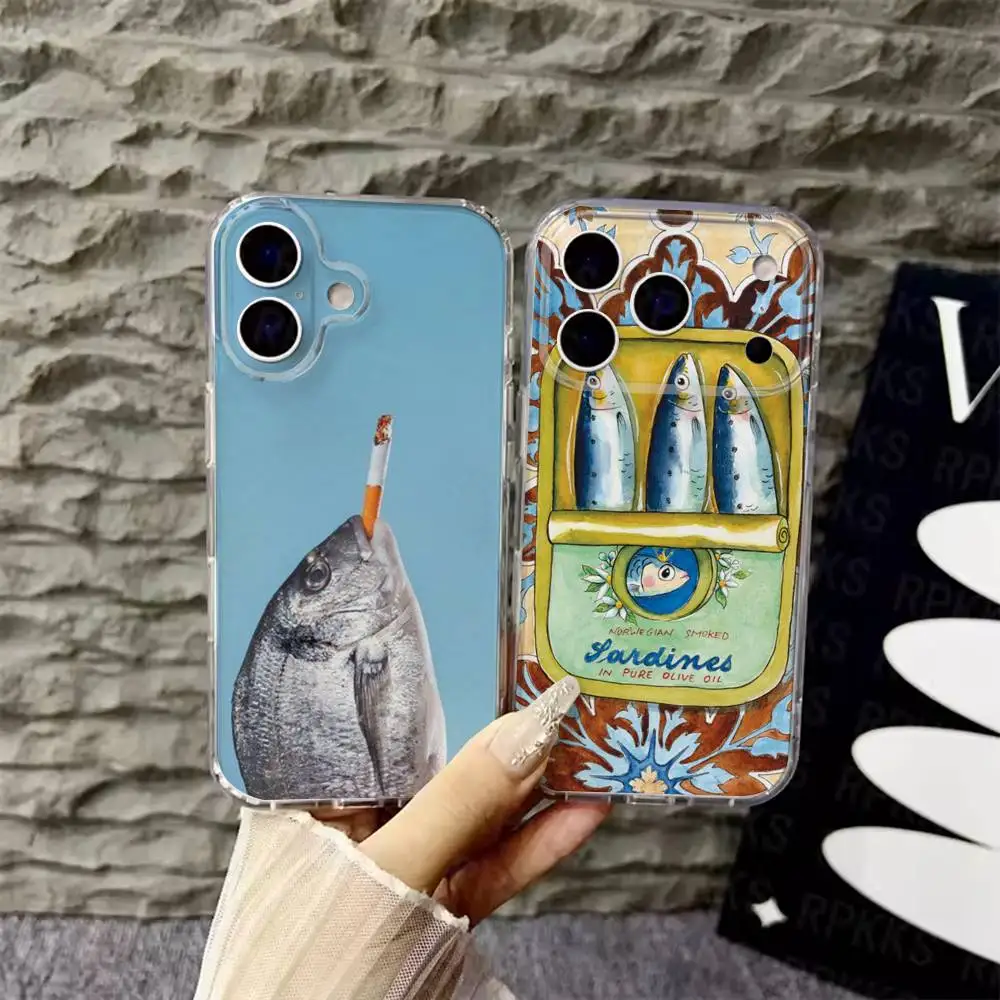 

sardines Phone Case For iPhone 6,16,15,14,13,12,11,17 Pro,Max,Plus,X,XS,XR,SE,Mini Transparent Soft Cover