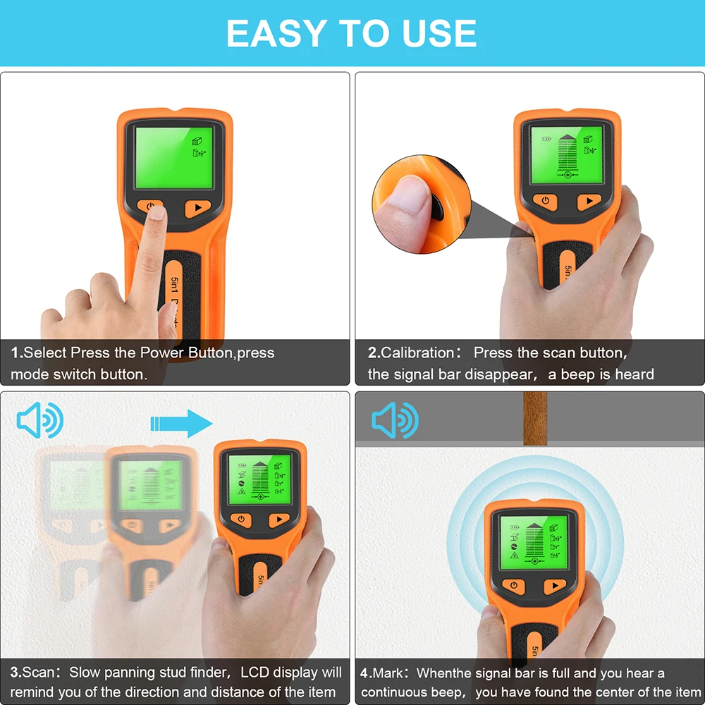 5-in-1 Professioneller Wandscanner: Metall-, Holz-, Kabel- und Stromleitungsortungsgerät mit Tiefenmessung – Neu 2026 – Detail 4
