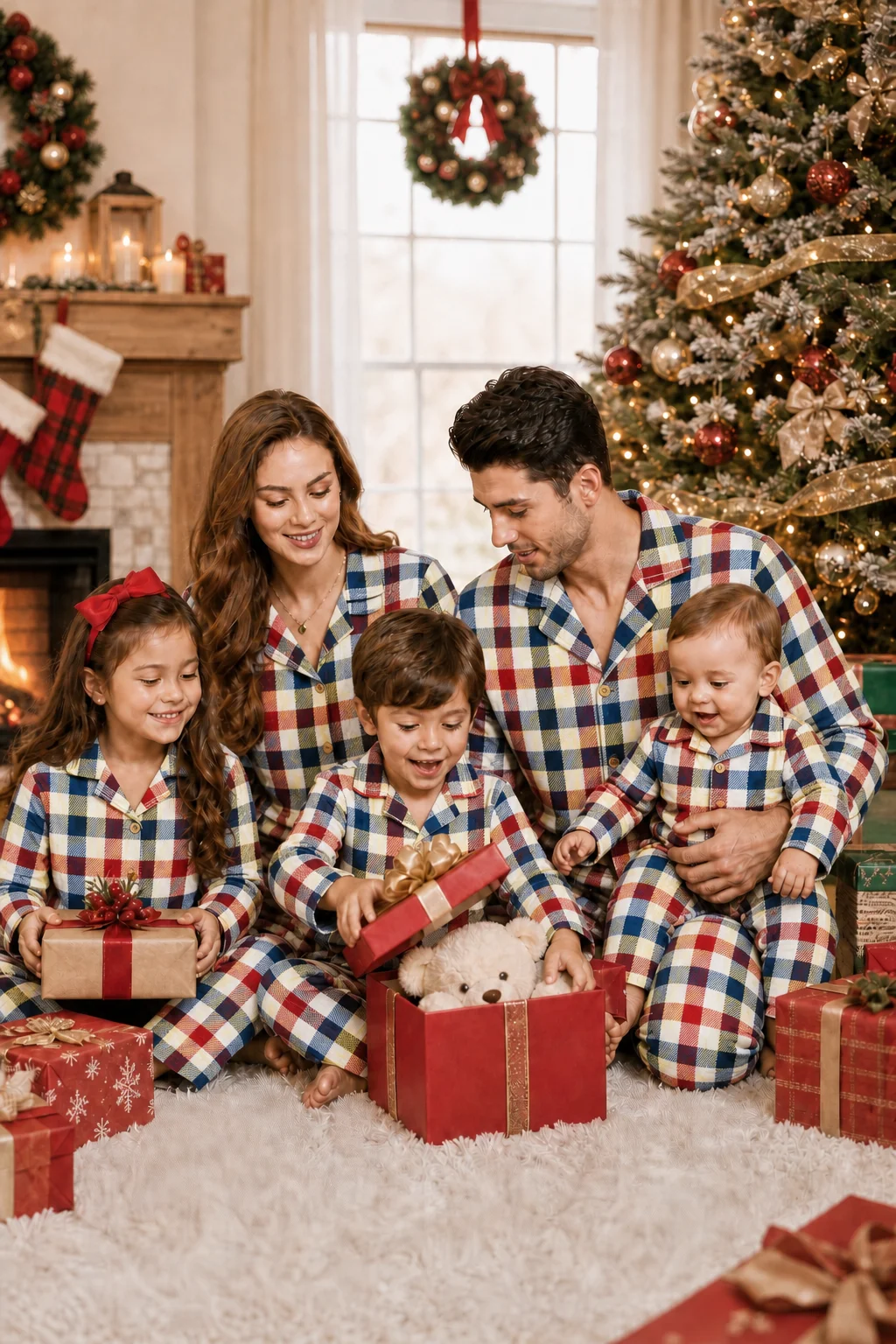 Multicolor Plaid Print Family Matching Outfits Turn-down Collar Button Shirt+pants Christmas Pyjamas New Year's Look Sleepwear