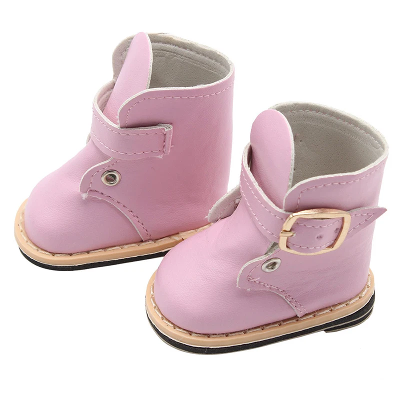 7Cm Doll Boots Pink Leather Cloth Denim Shoes Sneakers Fit 18 Inch American Doll&43cm Baby New Born Doll Girl`s Accessories Toy