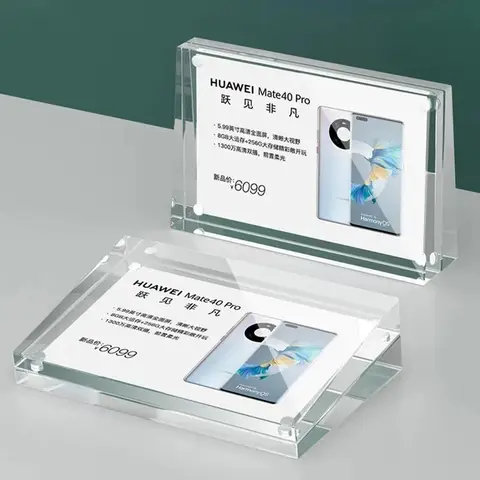 100x70mm 아크릴 블록 사진 액자 두꺼운 투명 Frameless 데스크탑 마그네틱 사인 홀더 디스플레이 스탠드