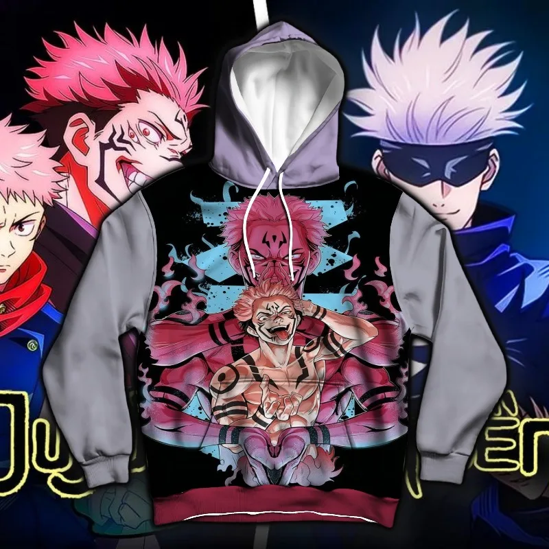 

Толстовка с капюшоном Jujutsu Kaisen Sukuna, принт персонажей аниме, фиолетовый, серый, теплая осенне-зимняя повседневная одежда для фанатов, уникальный дизайн, незаменимый