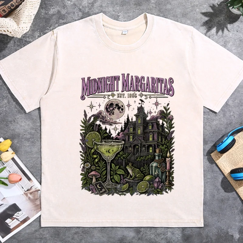 Midnight Margaritas T Shirt Practical Magic Tee Vintage Washed Witchy Cocktail T-Shirt Gothic Victorian House Halloween T-Shirt