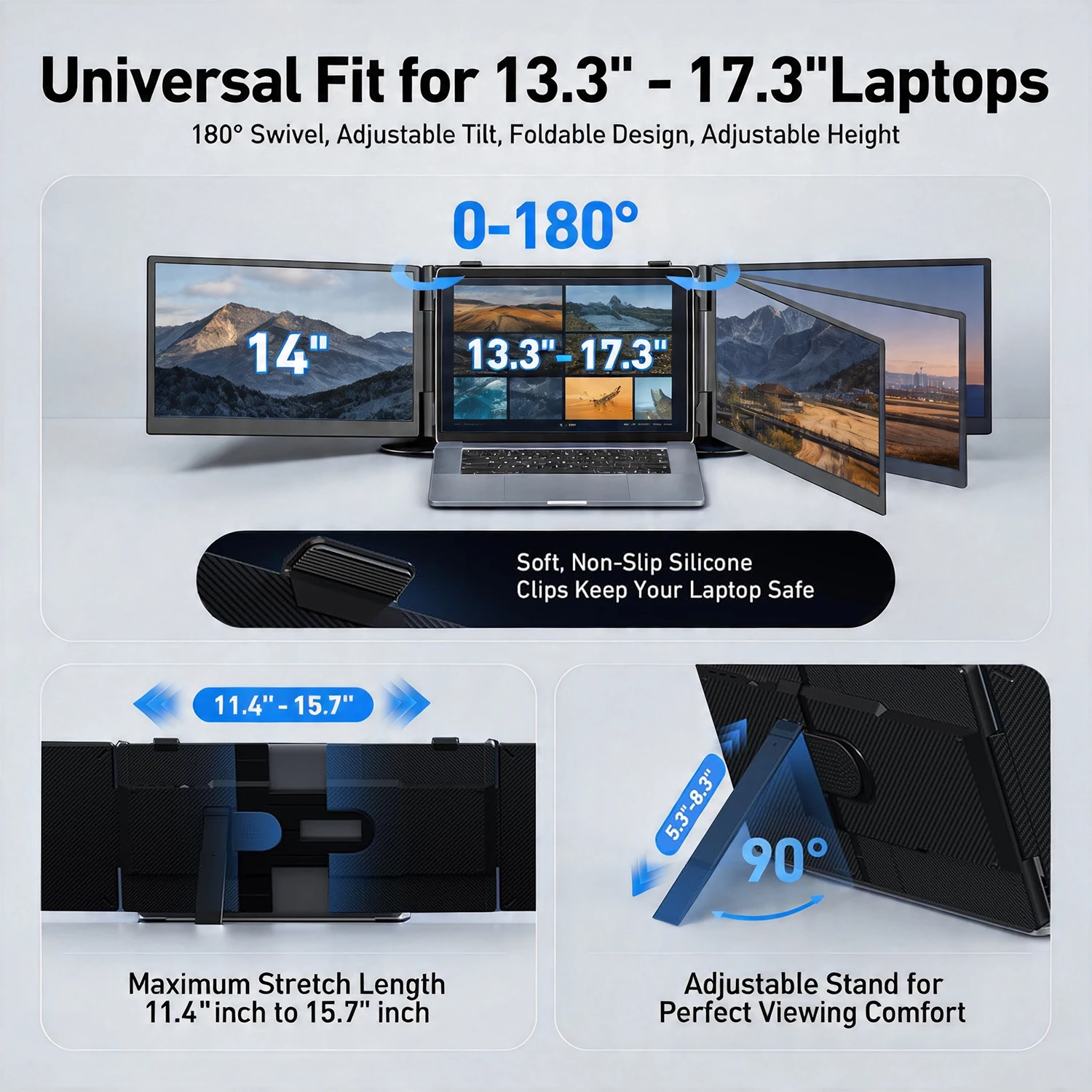 Laptop Monitor Extender 14'' FHD 1080P Ultra-Thin FoldableTriple Portable Monitor Design For Business Travel And Remote Work