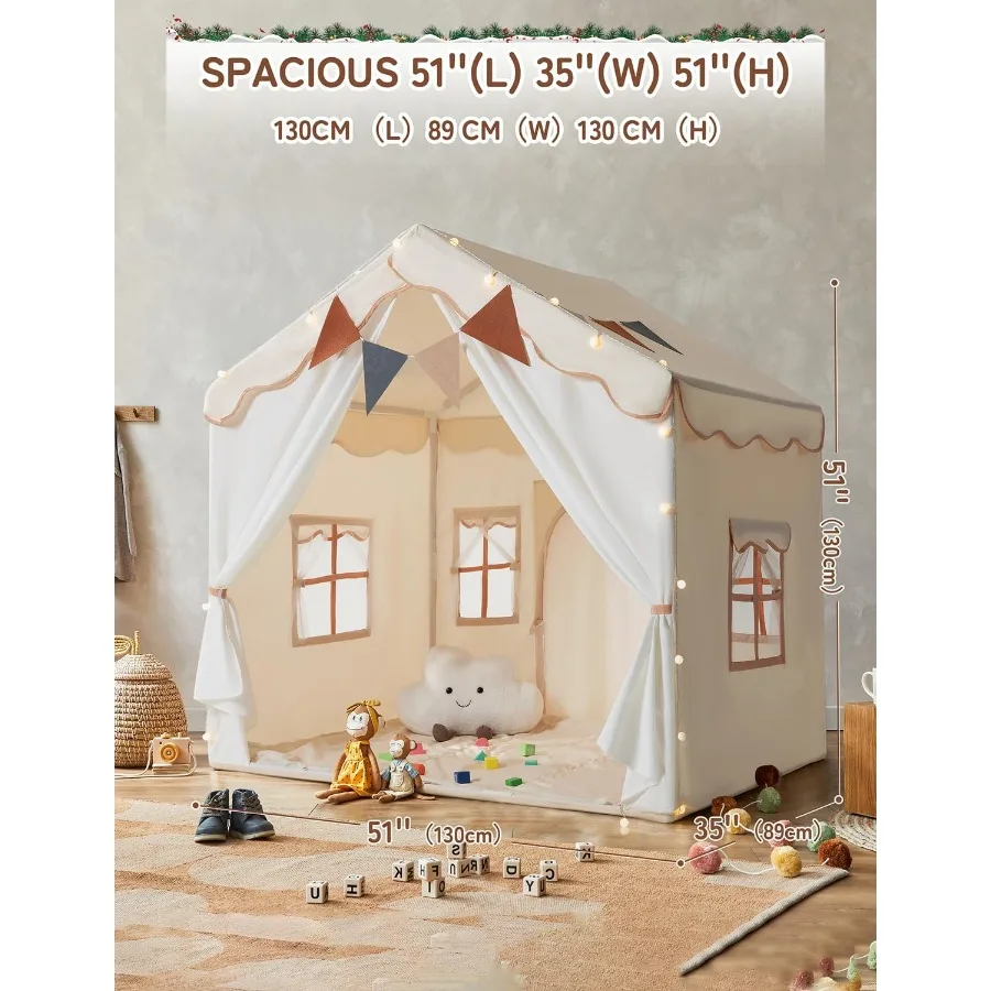 Tenda de brincar Besrey 2 em 1 com tapete acolchoado e luzes Grande casinha de brincar com 2 portas 4 janelas Tenda infantil de Natal interna e externa