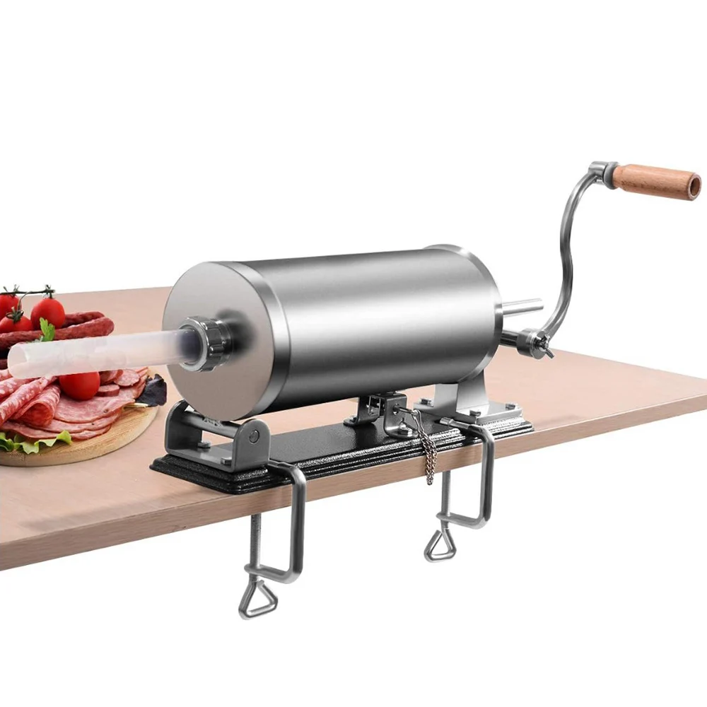 Máquina llenadora de salchichas, llenadora de salchichas de acero inoxidable de cocina horizontal, tubo de llenado de salchichas casero 3,6 L