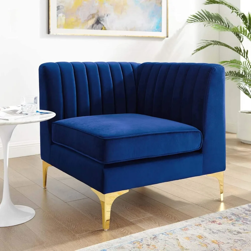 

Navy Blue Tufted Velvet Sectional Sofa with Corner Chair, 31.5" x 31.5" x 30.5"