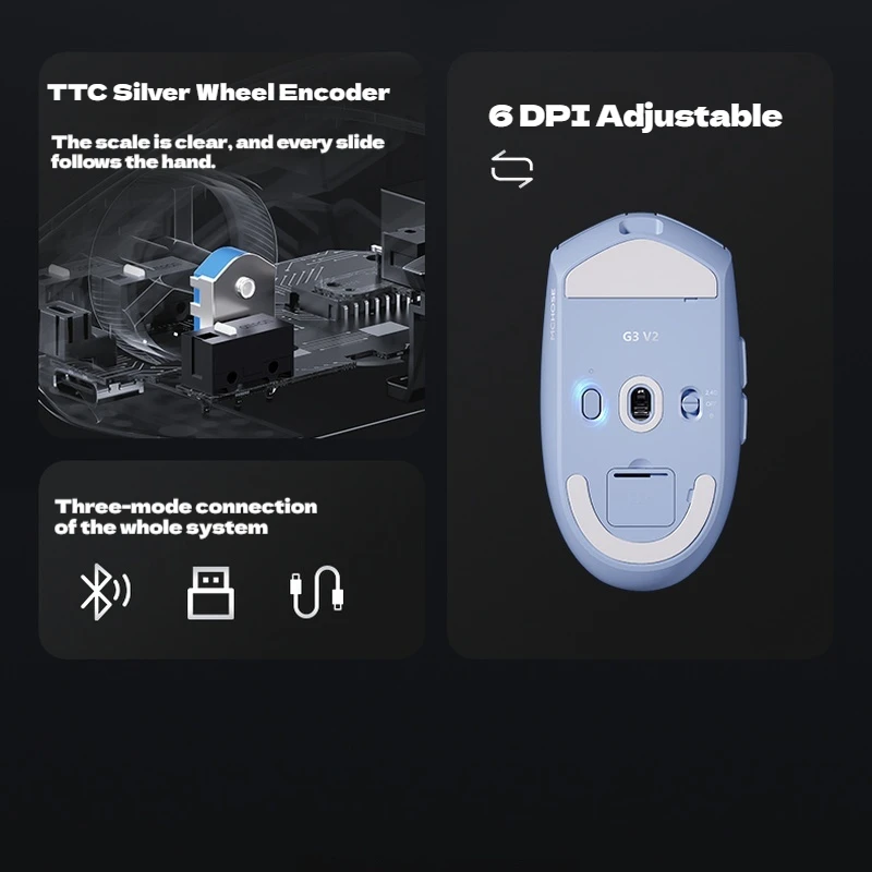 خصم 30% على ماوس الألعاب اللاسلكي MCHOSE G3 V2 ذو ثلاثة أوضاع بلوتوث 59 جرام خفيف الوزن 800 مللي أمبير في الساعة قدرة تحمل طويلة السرعة العلوية حسب الطلب #5
