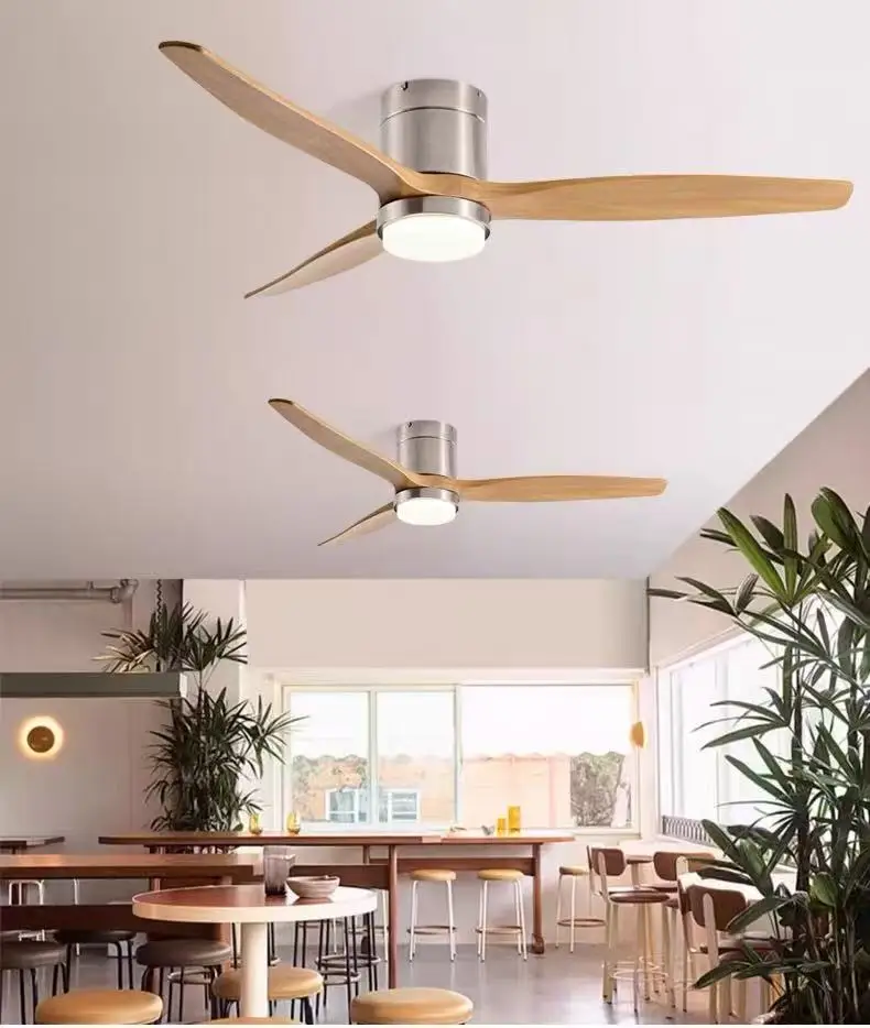 Nordic Vintage Style Remote Control LED Ceiling Fans Wood Blades Creative Lustre Lamps for Bedroom Home Decoration Chandeliers