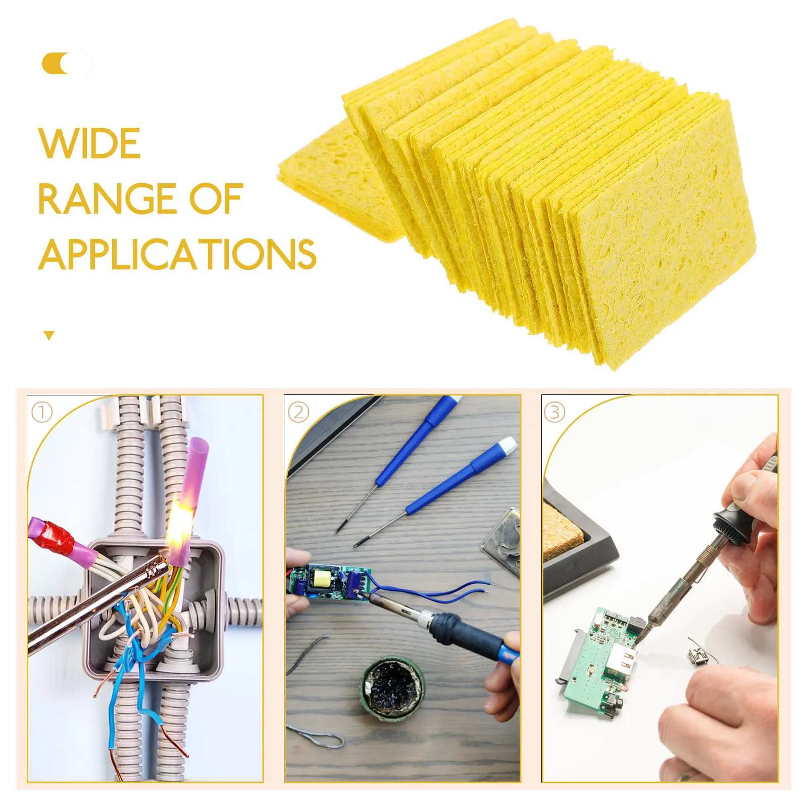100Pcs Soldering Accessories Heat-Resistant Sponge Pad Firm Performance Solder Tip Cleaning Kit Soldering Tip Cleaner
