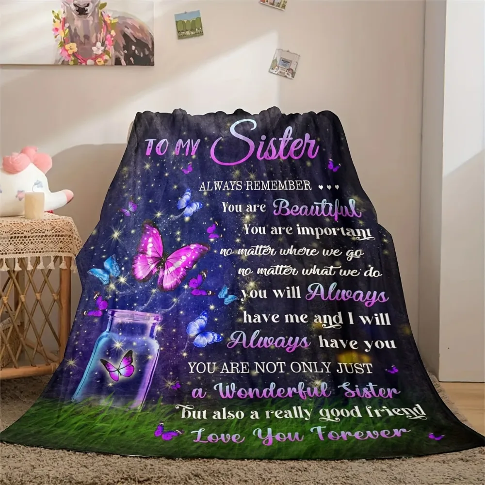 1 قطعة بطانية الأرجواني فراشة طباعة ل شقيقة هدية دافئ رقيق الفانيلا بطانية لغرفة المعيشة ديكور غرفة نوم 2026 هدية السنة الجديدة #3