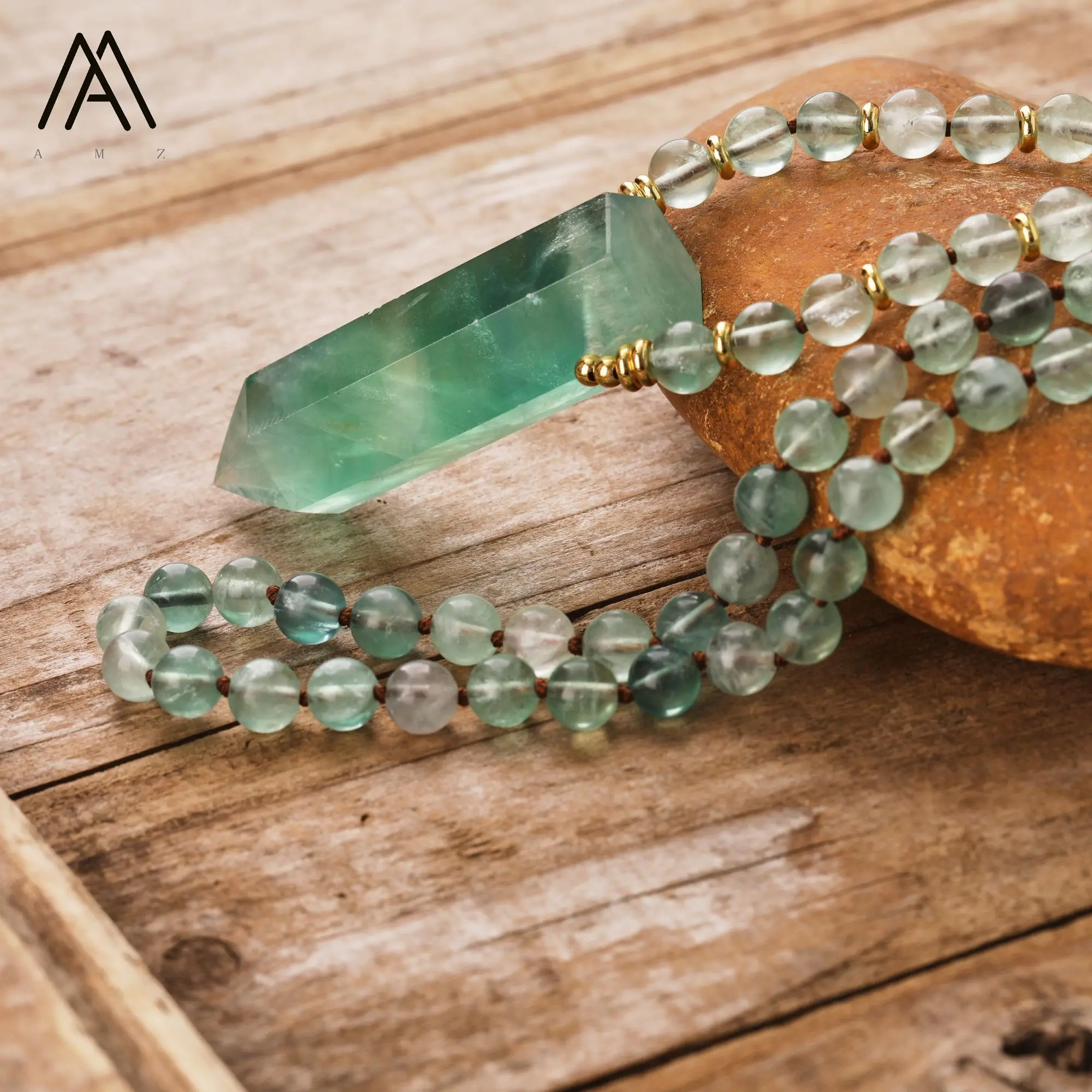 Natürlicher Regenbogen-Fluorit-Heilpunkt-Anhänger für Damen, 108 Gebetsperlen, Mala-Halskette, Meditation, spiritueller Schmuck, Geschenke – Detail 5