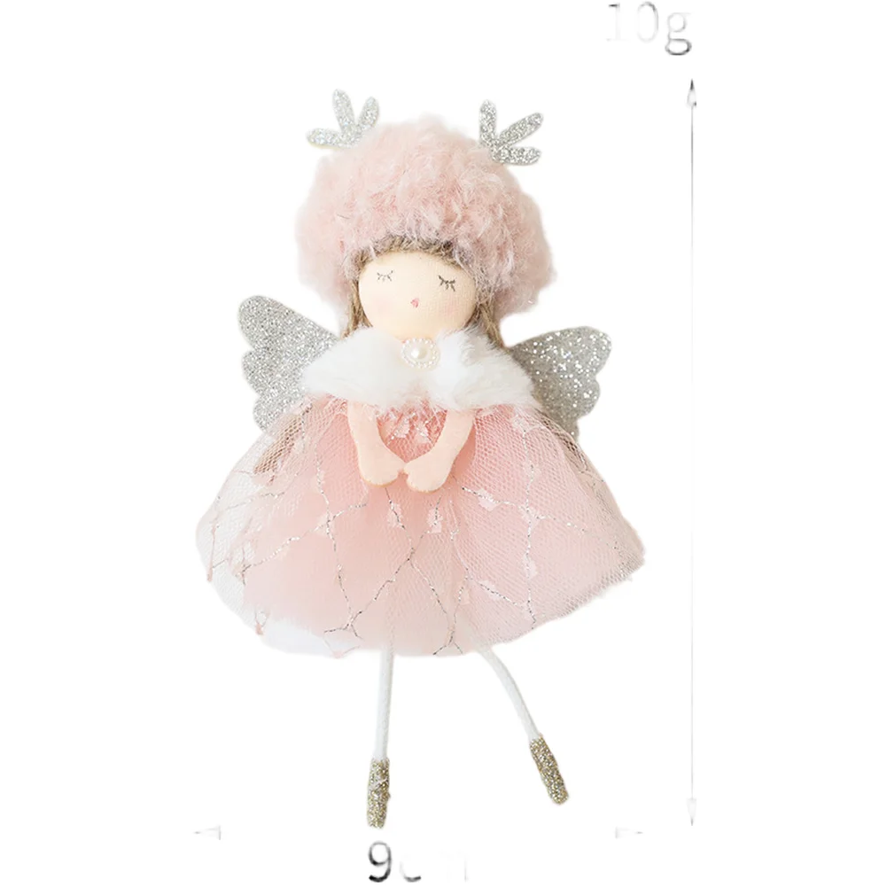 Plush Holiday Ornament Angel Deer Antler Girl Pendant with Tulle Skirt for Christmas Tree Pastoral Rustic Style 9x15cm