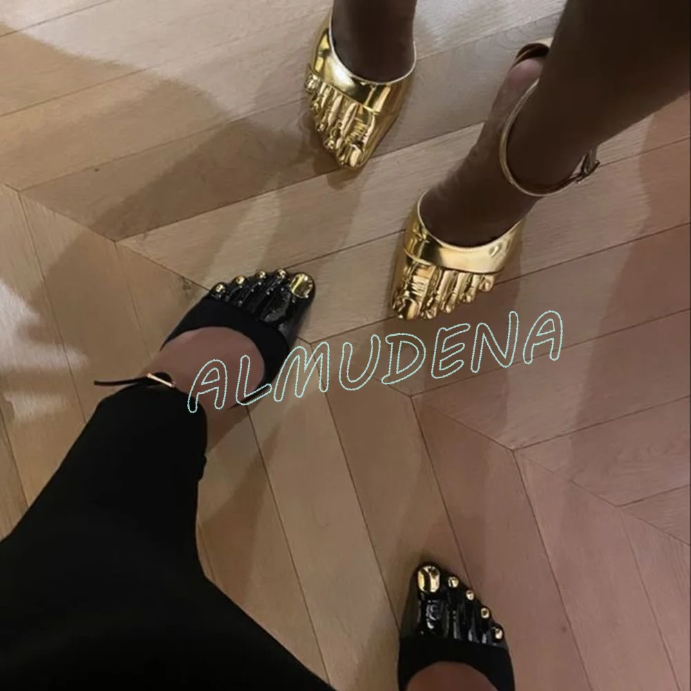 Five Gold Fingers Women Sandals Thin High Heels Women Stilettos Ankle Strap Buckle Summer Dress Party Luxury 2025 New Arrivals