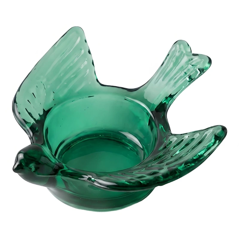 D0AD Tealight Accent with Bird Form in Green Glass, Stand for Entryway Shelf Bedroom Dining Table Desk and Living Room