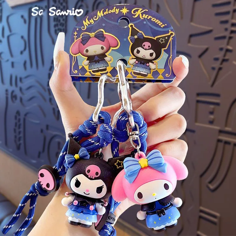 

Official Sanrio Kuromi My Melody Keychain Blue Braided Rope Cartoon Figure Pendant Backpack Cute Key Ring Gift for Girls Fans
