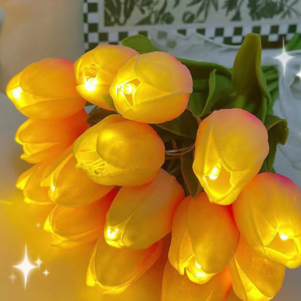 10/15 pezzi tulipano simulazione fiore LED lampada da tavolo atmosfera da comodino luce notturna simulazione fiore decorazione d'interni Bouquet