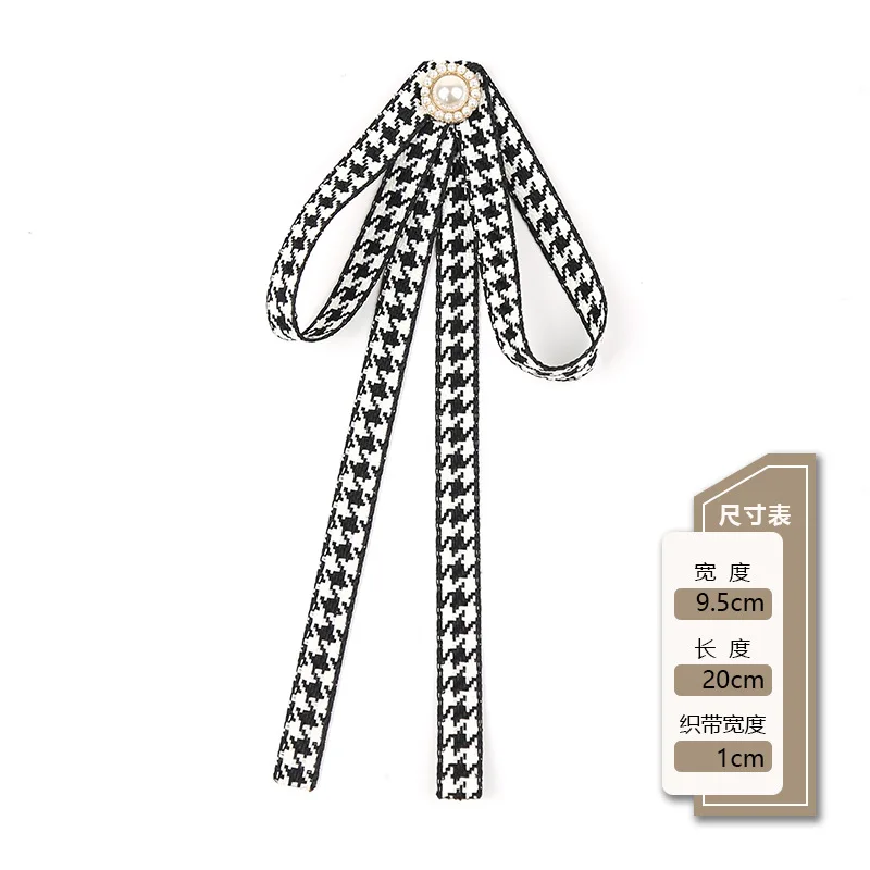 Korean Trendy Houndstooth Ribbon Flower Bow Brooch for Women's Bow Tie Pearl Collar College Bows Coat Wedding Accessories image 4