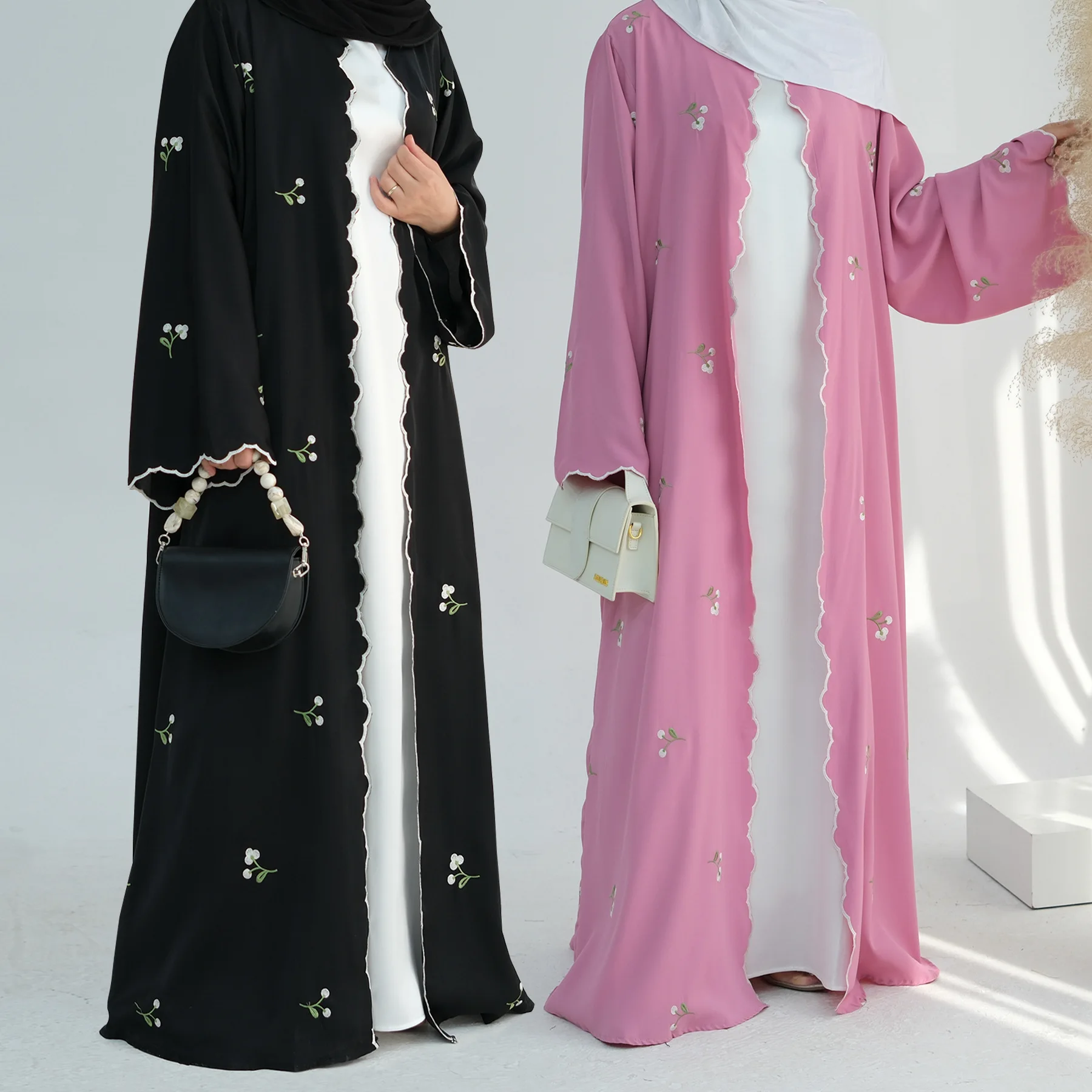 

Islamic Clothing New Abaya 2025 Luxury Nida All Over Flower Embroidery Cardigan Abaya Modest Open Abaya Women Muslim Dress