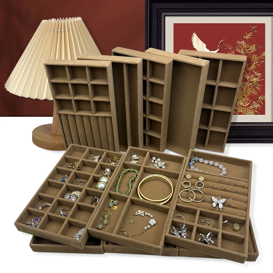 1Pc, Flocking Jewelry Box Jewelry Tray, Color: Brown