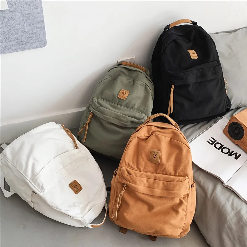 New Casual Cool Girl Boy Canvas Green Laptop Student Bag Trendy Women Men College Bag Female Backpack Male Lady Travel Backpack