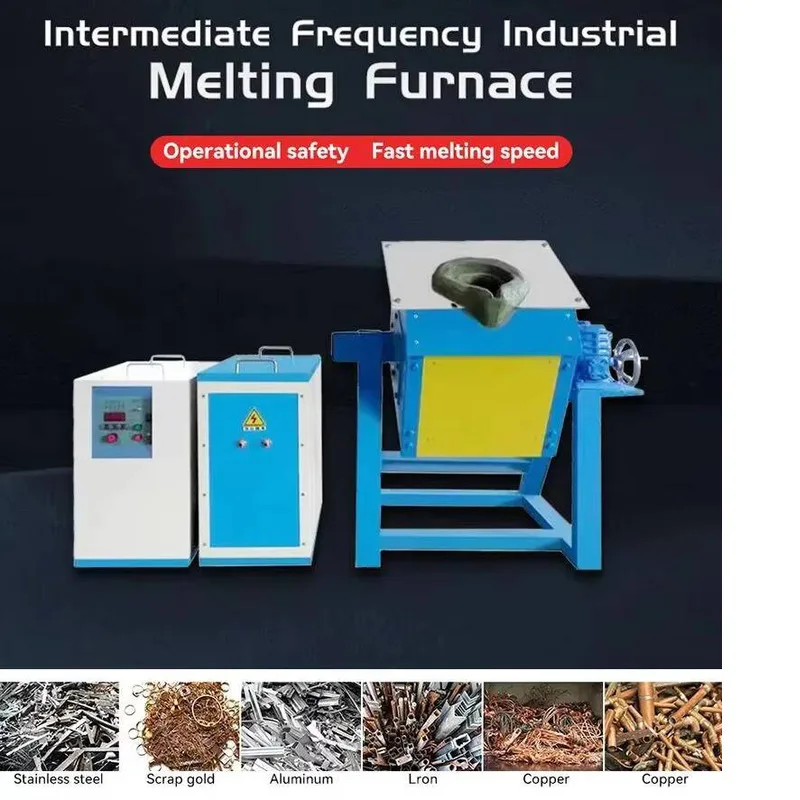 HCX Medium Frequency Induction Metal Melting Industrial Furnaces For Smelting 25 Kg Iron Stainless Steel Copper Brass Bronze