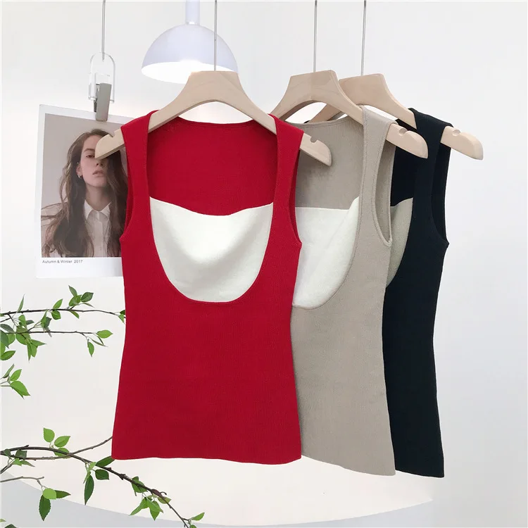 7752 Sommer neuer französischer Stil Pure Desire Farbblock quadratischer Ausschnitt gefälschtes zweiteiliges trägerloses schlankes gestricktes Tanktop