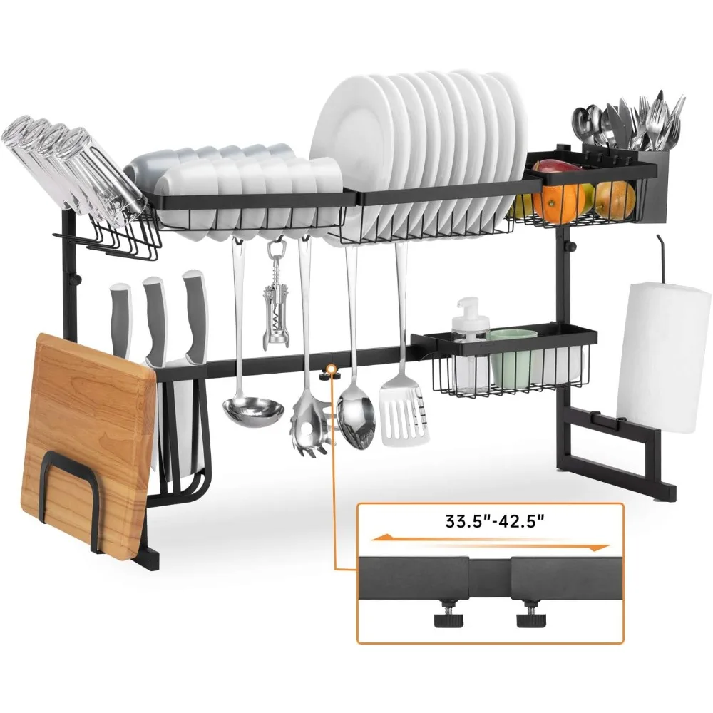 Befano-Over the Sink Dish Drying Rack, ajustável, aço inoxidável, bancada, Ki, grande, 2 níveis, 33,5-42,5"