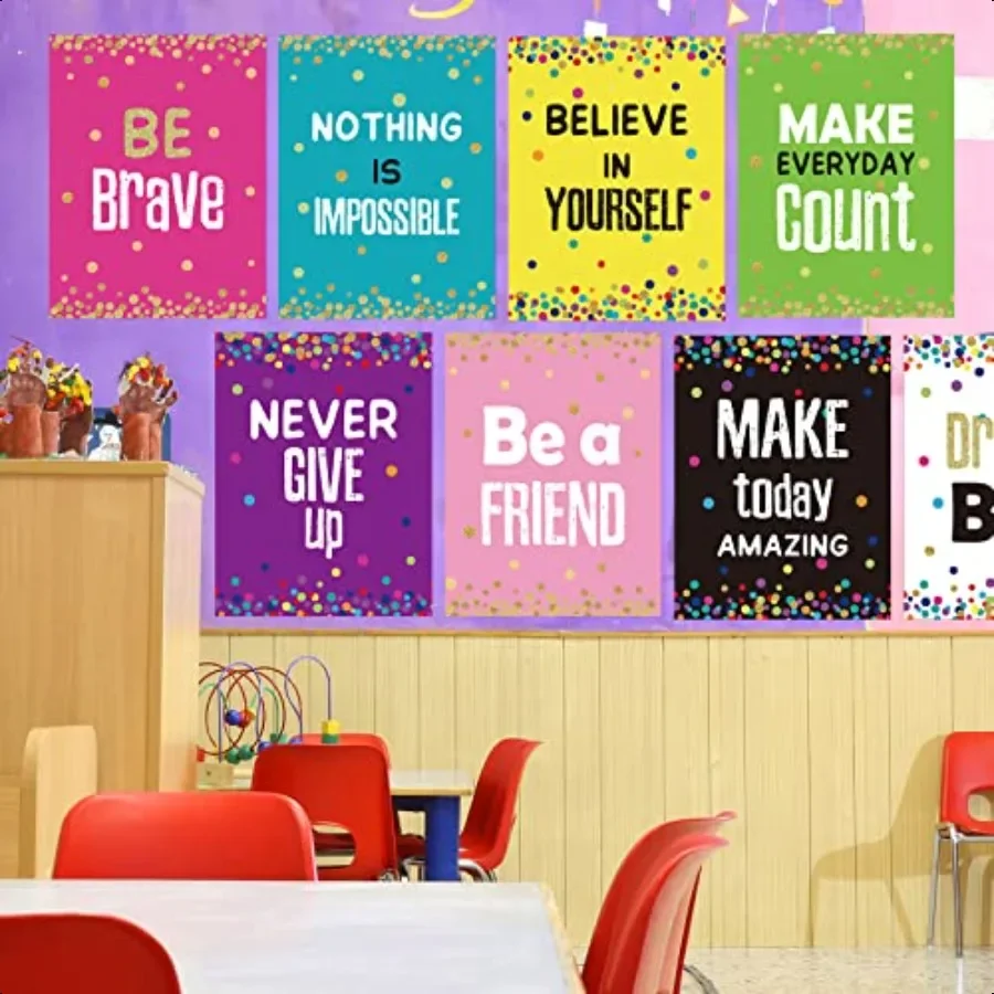Chivao 8 Pcs Back to School Motivational Posters for Classroom 10x13 Growth Mindset Bulletin Board Decor with Inspirational Quo