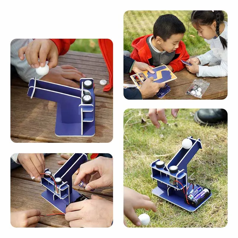 Kids DIY Handmade Toys Double-wheel Principle Automatic Tee Machine Science And Technology Small Production Materials Kit