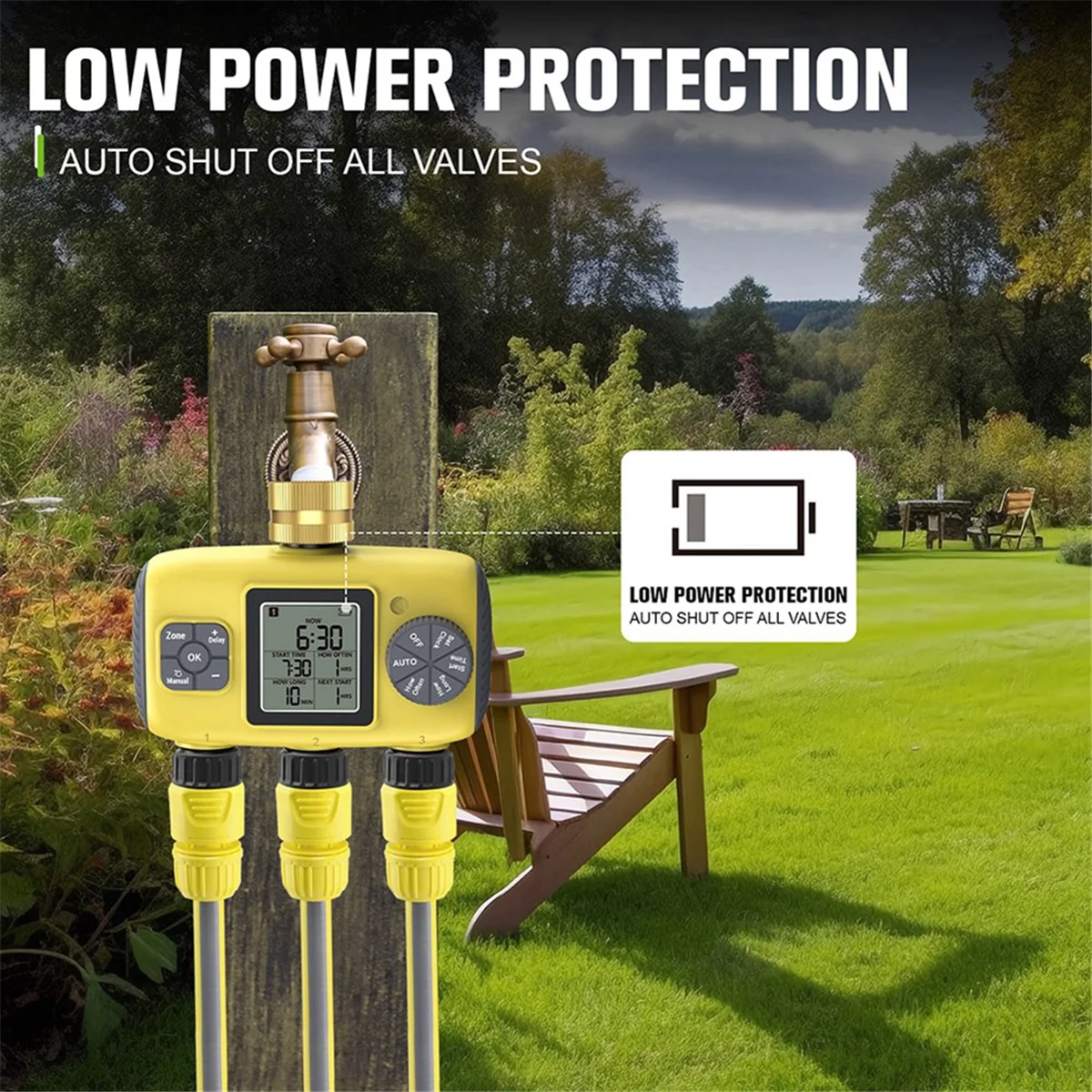 

Y31A 3-Outlet Automatic Water Timer Automatic Irrigation Sprinkler System for Outdoor Garden Lawn Greenhouse Plants