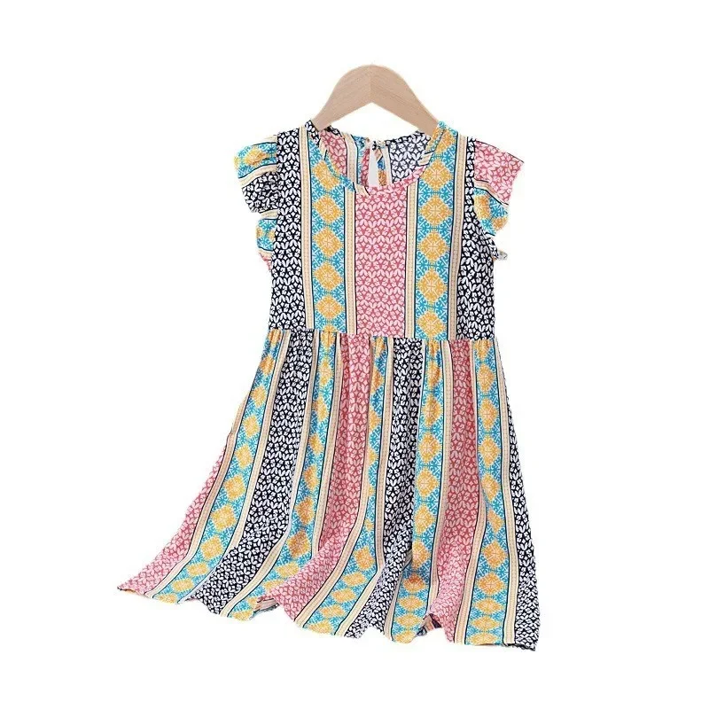 2-14Y School Girls Dresses New Summer Hot Printed Petal Sleeveless One Piece Pullover Breathable Country Style Children Dress