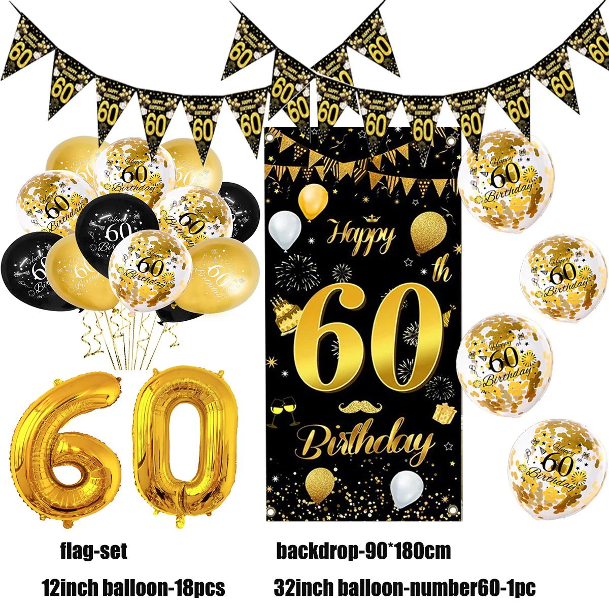 

30th 40th 50th 60th 70th Black Golden 90*180cm Door Cover Flags Birthday Party Decor Adult Anniversary Supplies Backdrop Balloon