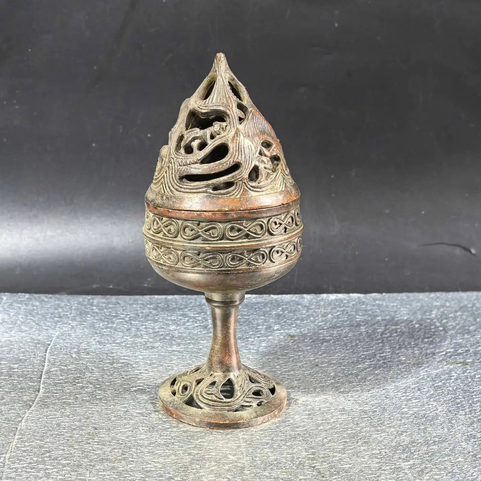 Collectable Chinese Silver Copper Handmade Carven Candleholder With Small Xuan