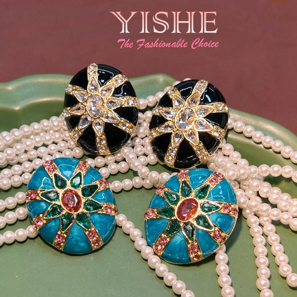 New Chinese hot-selling enamel color stud earrings, court style niche design sense vintage925 plated real gold Guochao earrings