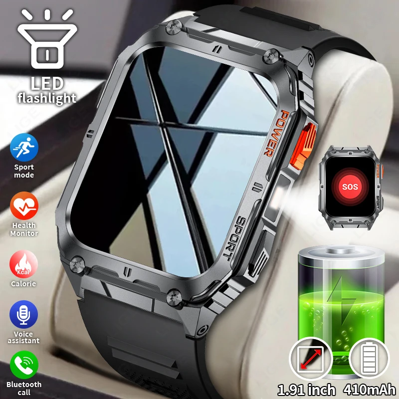 

LIGE IP68 Waterproof Outdoor Smart Watch Men 410mAh Large Battery LED Light Health Monitor Sport Watch Bluetooth Call Smartwatch