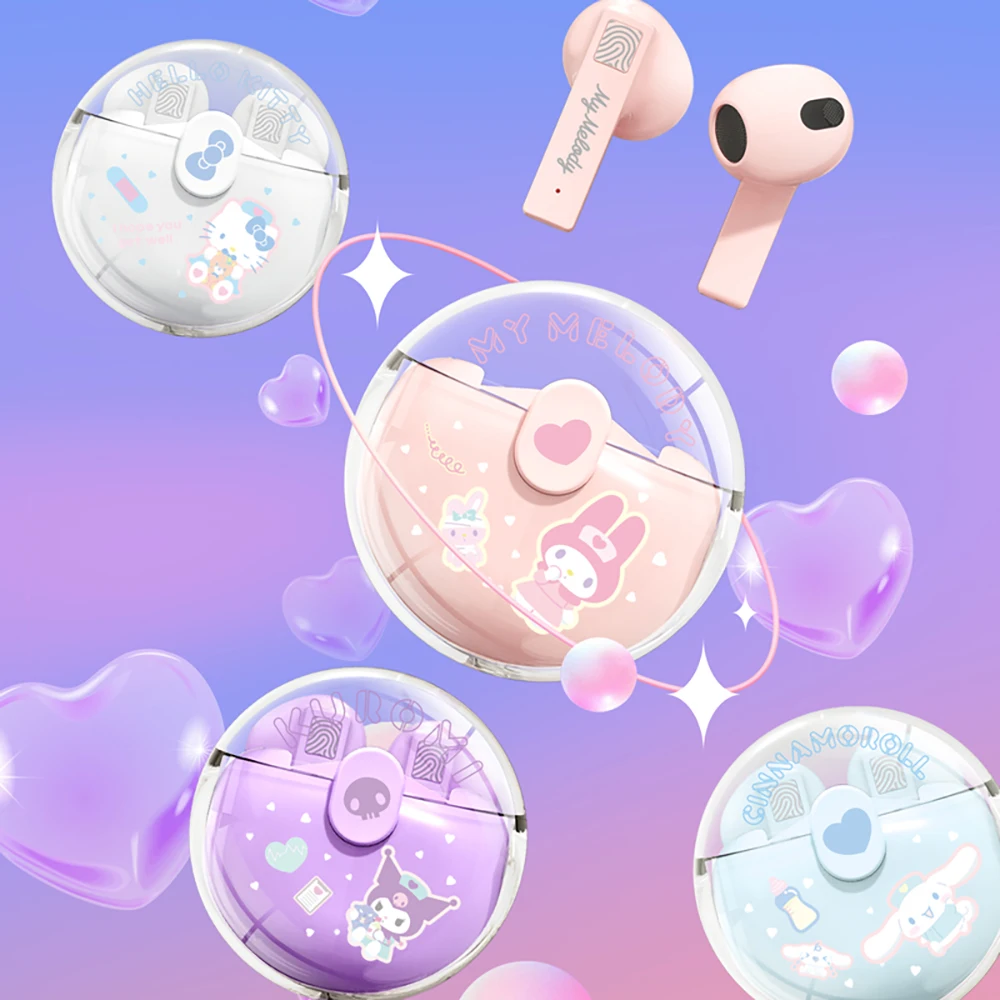 Sanrio Hello Kitty Bluetooth Headphones Kuromi True Wireless Headset My Melody Sport Noise Reduction Touch Control Game Earphone