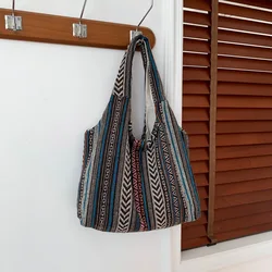 Personalized Trendy Canvas Rainbow Stripe Handbag Women's Bag 2024 Ethnic Western Style Large Capacity Underarm Shoulder Bags