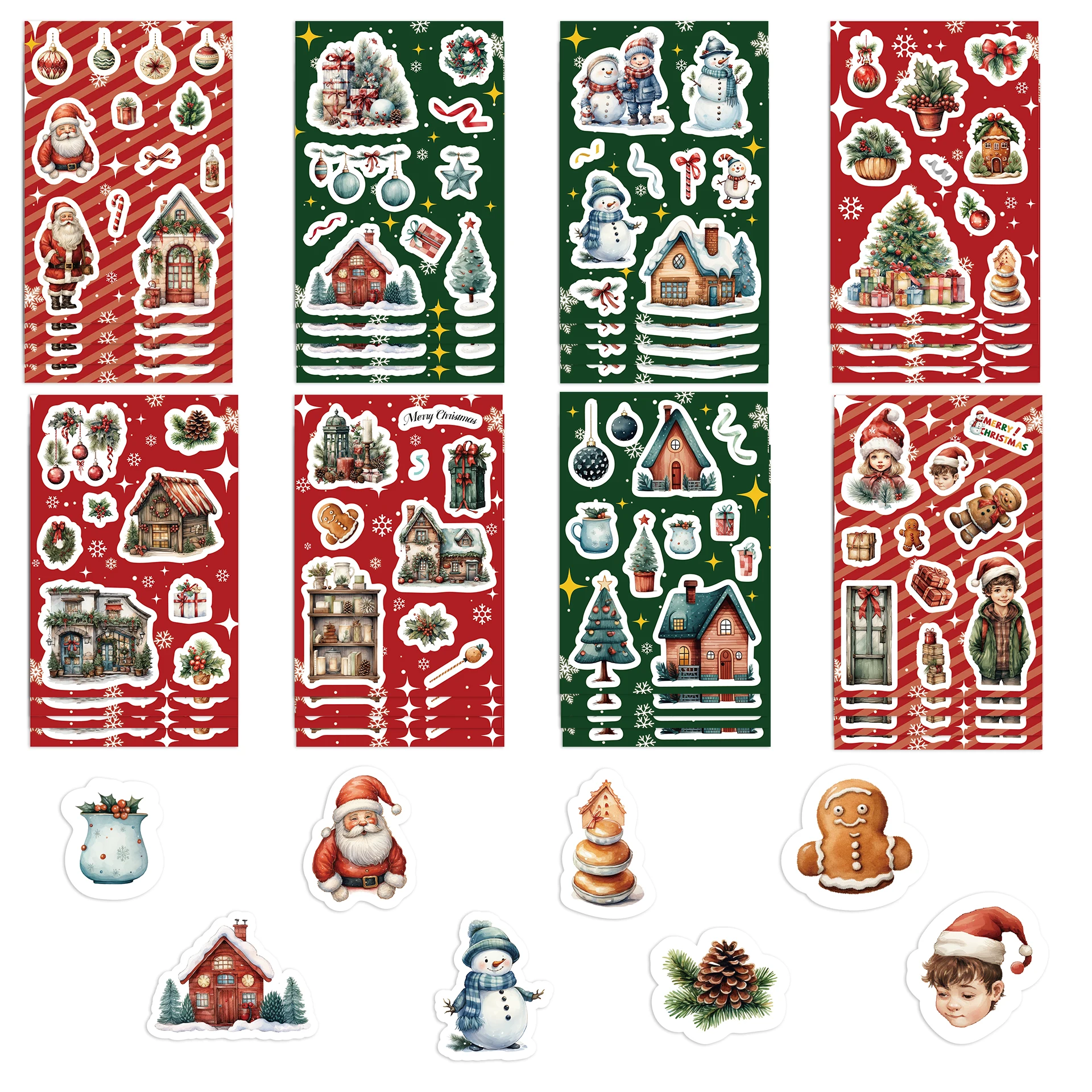32 ورقة لغز الكرتون زينة عيد الميلاد ثلج حزب الوجه ملصقات الحرف اليدوية للماء لعب الأطفال ملصقات PVC #5