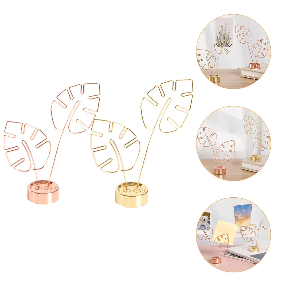 2Pcs Multi-Functional Note Clip Holder Stainless Steel Desktop Decor Memo Stand Photo Card Display Home Party Decoration