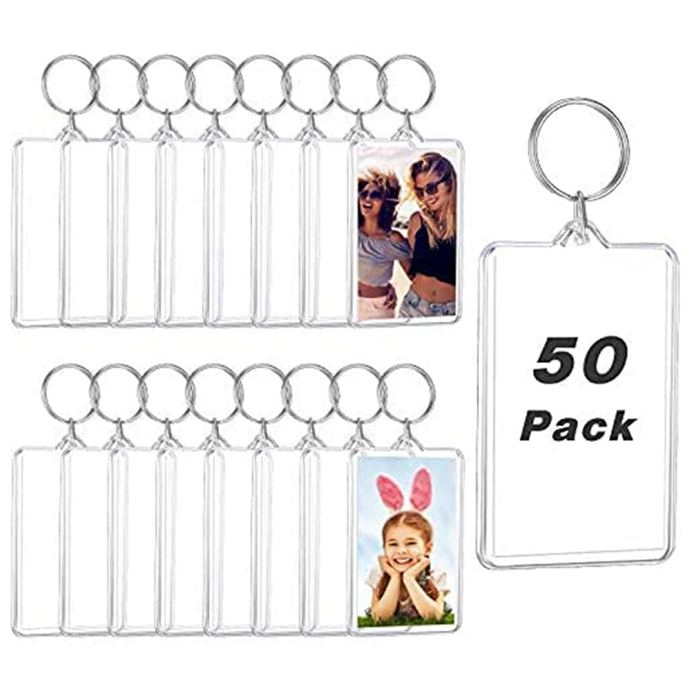 Blank Keyrings Photo Insert Key Chains Acrylic Empty Keyrings Double Sided Blank Picture Keychain