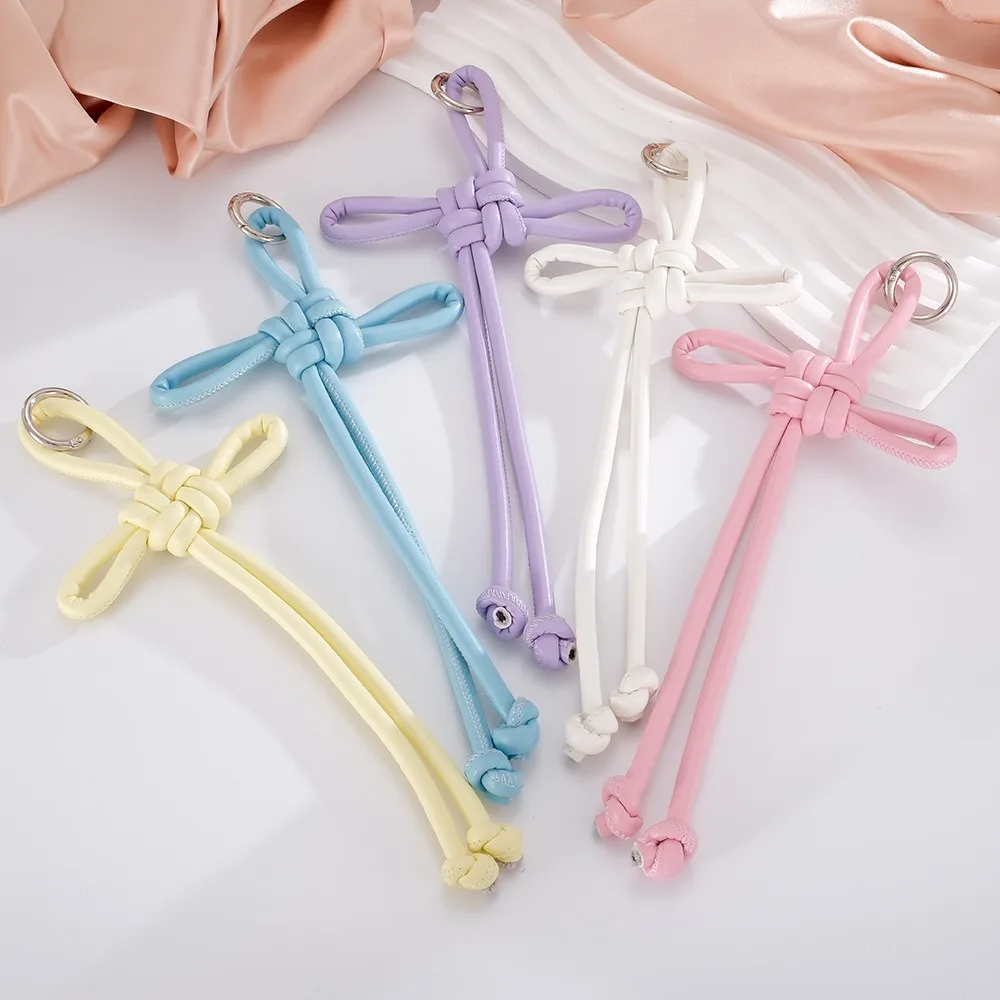 Fashion PU Leather Braided Rope Keychain DIY Braided Knot Bag Pendant Holder Women