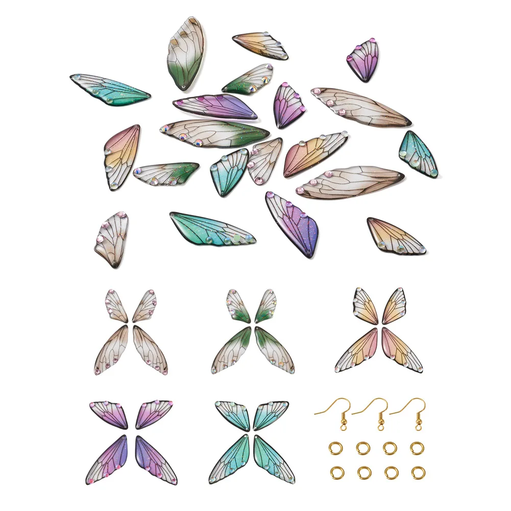 20pcs Butterfly Wing Charms Gradient Color Resin Pendant Golden Brass Earring Hooks Jump Rings DIY Dangle Earring Making Kit