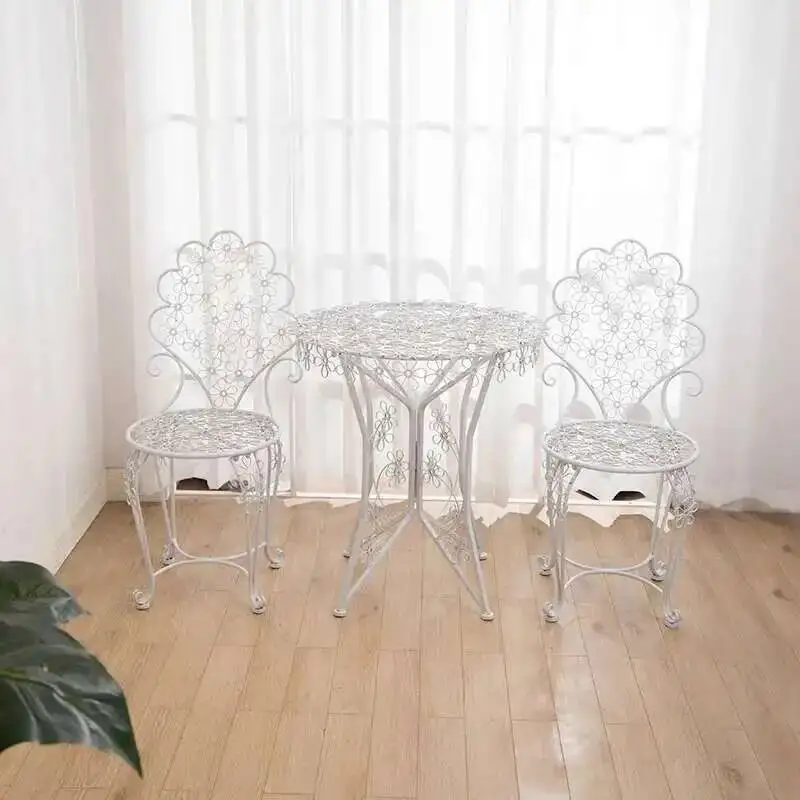 مجموعة طاولة وكرسي حديقة مستديرة في الهواء الطلق، مجموعة أثاث فناء الشرفة، طاولة شرفة فاخرة حديثة وكرسي ثلاث قطع للفناء #4