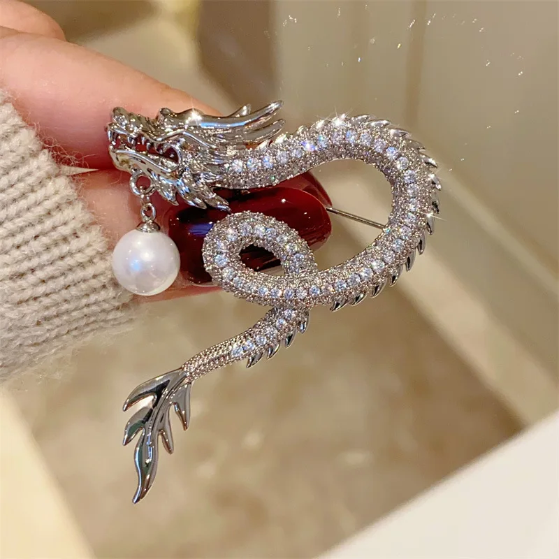 Luxury Dragon Brooch for Men Suit Lapel Pins Evening Party 2024 New Chinoiserie Gift Jewelry