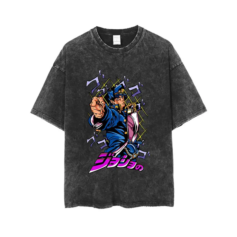 

Футболка оверсайз из выстиранного хлопка в винтажном стиле Jojo's Bizarre Adventure 2026 Summer, уличная одежда, Джотаро Куджо, Стар Платинум, Стэнд