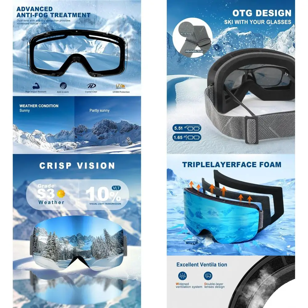 

Universal Ski Goggles with 100% UV Protection for Men and Women